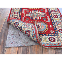 Load image into Gallery viewer, 2&#39;1&quot;x3&#39;1&quot; Prismatic Red, Kazak with Tribal Medallions Design, Vegetable Dyes, Soft Wool, Hand Knotted, Denser Weave, Sample, Mat, Oriental Rug FWR2316