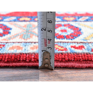 2'1"x3'1" Prismatic Red, Kazak with Tribal Medallions Design, Vegetable Dyes, Soft Wool, Hand Knotted, Denser Weave, Sample, Mat, Oriental Rug FWR2316
