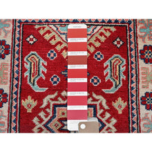 Load image into Gallery viewer, 2&#39;1&quot;x3&#39; Scarlet Red, Kazak with Geometric Medallion Design, Vegetable Dyes, Hand Knotted, Soft and Vibrant Wool, Denser Weave, Sample, Mat, Oriental Rug FWR2322