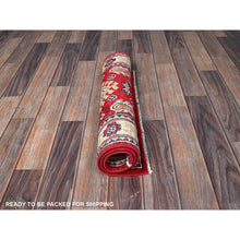 Load image into Gallery viewer, 2&#39;1&quot;x3&#39; Scarlet Red, Kazak with Geometric Medallion Design, Vegetable Dyes, Hand Knotted, Soft and Vibrant Wool, Denser Weave, Sample, Mat, Oriental Rug FWR2322