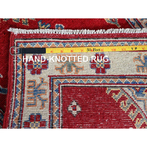 2'1"x3'1" Crimson Red, Kazak with Geometric Medallion Design, Vegetable Dyes, Hand Knotted, Soft Wool, Denser Weave, Sample, Mat, Oriental Rug FWR2328