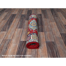 Load image into Gallery viewer, 2&#39;1&quot;x3&#39; Crimson Red, Kazak with Geometric Medallions Design, Vegetable Dyes, Soft and Shiny Wool, Hand Knotted, Denser Weave, Mat, Sample, Oriental Rug FWR2334