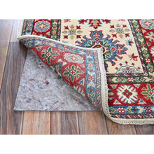 Load image into Gallery viewer, 2&#39;6&quot;x4&#39;1&quot; Alabaster White, Kazak with Geometric Medallions Design, Hand Knotted, Vegetable Dyes, Soft Wool, Denser Weave, Sample, Mat, Oriental Rug Sh393 FWR2358