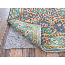 Load image into Gallery viewer, 2&#39;8&quot;x4&#39; Medium Purple, Kazak With Geometric Design, Vegetable Dyes, Hand Knotted, Soft And Shiny Wool, Denser Weave, Sample, Mat, Oriental Rug FWR2370
