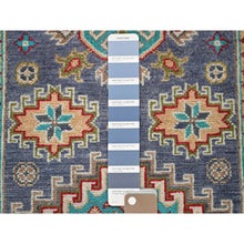 Load image into Gallery viewer, 2&#39;8&quot;x4&#39; Medium Purple, Kazak With Geometric Design, Vegetable Dyes, Hand Knotted, Soft And Shiny Wool, Denser Weave, Sample, Mat, Oriental Rug FWR2370