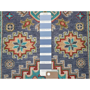 2'8"x4' Medium Purple, Kazak With Geometric Design, Vegetable Dyes, Hand Knotted, Soft And Shiny Wool, Denser Weave, Sample, Mat, Oriental Rug FWR2370