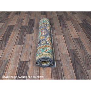 2'8"x4' Medium Purple, Kazak With Geometric Design, Vegetable Dyes, Hand Knotted, Soft And Shiny Wool, Denser Weave, Sample, Mat, Oriental Rug FWR2370