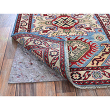 Load image into Gallery viewer, 2&#39;9&quot;x4&#39; Lichen Blue, Kazak With Tribal Design, Vegetable Dyes, Soft And Shiny Wool, Hand Knotted, Denser Weave, Sample, Mat, Oriental Rug FWR2382