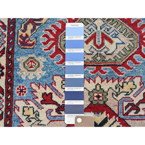 2'9"x4' Lichen Blue, Kazak with Tribal Design, Vegetable Dyes, Soft and Shiny Wool, Hand Knotted, Denser Weave, Sample, Mat, Oriental Rug Sh397 FWR2382
