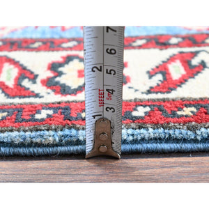 2'9"x4' Lichen Blue, Kazak with Tribal Design, Vegetable Dyes, Soft and Shiny Wool, Hand Knotted, Denser Weave, Sample, Mat, Oriental Rug Sh397 FWR2382