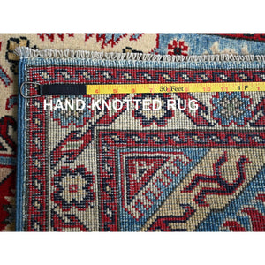 2'9"x4' Lichen Blue, Kazak with Tribal Design, Vegetable Dyes, Soft and Shiny Wool, Hand Knotted, Denser Weave, Sample, Mat, Oriental Rug Sh397 FWR2382