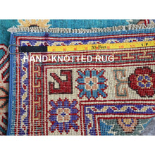 Load image into Gallery viewer, 2&#39;7&quot;x4&#39;1&quot; Aqua Blue, Kazak with Tribal Medallions Design, Soft and Shiny Wool, Vegetable Dyes, Hand Knotted, Denser Weave, Sample, Mat, Oriental Rug Sh398 FWR2388