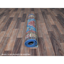 Load image into Gallery viewer, 2&#39;9&quot;x4&#39;1&quot; Cerulean Blue, Kazak With Tribal Medallions Design, Vegetable Dyes, Hand Knotted, Soft And Shiny Wool, Denser Weave, Sample, Mat, Oriental Rug FWR2394