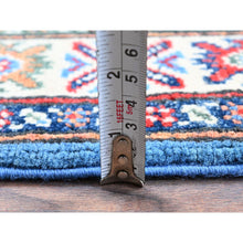 Load image into Gallery viewer, 2&#39;9&quot;x4&#39;1&quot; Cerulean Blue, Kazak with Tribal Medallions Design, Vegetable Dyes, Hand Knotted, Soft and Shiny Wool, Denser Weave, Sample, Mat, Oriental Rug Sh399 FWR2394