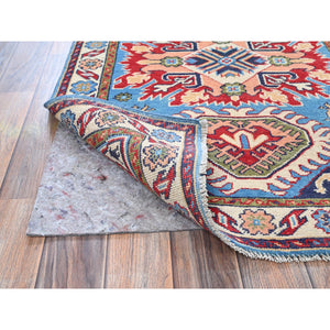 2'8"x4' Bayern Blue, Kazak with Geometric Medallions Design, Hand Knotted, Soft and Shiny Wool, Vegetable Dyes, Denser Weave, Sample, Mat, Oriental Rug Sh400 FWR2400