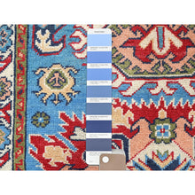 Load image into Gallery viewer, 2&#39;8&quot;x4&#39; Bayern Blue, Kazak with Geometric Medallions Design, Hand Knotted, Soft and Shiny Wool, Vegetable Dyes, Denser Weave, Sample, Mat, Oriental Rug Sh400 FWR2400