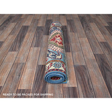 Load image into Gallery viewer, 2&#39;8&quot;x4&#39; Bayern Blue, Kazak with Geometric Medallions Design, Hand Knotted, Soft and Shiny Wool, Vegetable Dyes, Denser Weave, Sample, Mat, Oriental Rug Sh400 FWR2400