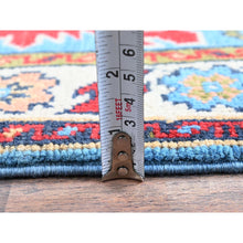 Load image into Gallery viewer, 2&#39;8&quot;x4&#39; Bayern Blue, Kazak with Geometric Medallions Design, Hand Knotted, Soft and Shiny Wool, Vegetable Dyes, Denser Weave, Sample, Mat, Oriental Rug Sh400 FWR2400