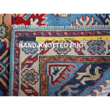 Load image into Gallery viewer, 2&#39;8&quot;x4&#39; Bayern Blue, Kazak with Geometric Medallions Design, Hand Knotted, Soft and Shiny Wool, Vegetable Dyes, Denser Weave, Sample, Mat, Oriental Rug Sh400 FWR2400
