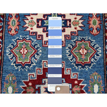 Load image into Gallery viewer, 2&#39;8&quot;x4&#39;1&quot; Maya Blue, Kazak with Tribal Medallions Design, Vegetable Dyes, Hand Knotted, Denser Weave, Soft and Vibrant Wool, Sample, Mat, Oriental Rug Sh401 FWR2406