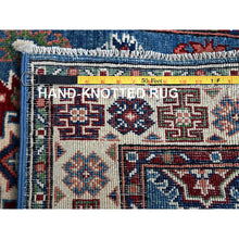Load image into Gallery viewer, 2&#39;8&quot;x4&#39;1&quot; Maya Blue, Kazak with Tribal Medallions Design, Vegetable Dyes, Hand Knotted, Denser Weave, Soft and Vibrant Wool, Sample, Mat, Oriental Rug Sh401 FWR2406