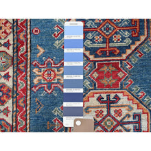 Load image into Gallery viewer, 2&#39;8&quot;x4&#39; Carolina Blue, Kazak with Tribal Design, Vegetable Dyes, Hand Knotted, Soft and Shiny Wool, Denser Weave, Sample, Mat, Oriental Rug Sh402 FWR2412