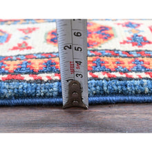 Load image into Gallery viewer, 2&#39;8&quot;x4&#39; Carolina Blue, Kazak with Tribal Design, Vegetable Dyes, Hand Knotted, Soft and Shiny Wool, Denser Weave, Sample, Mat, Oriental Rug Sh402 FWR2412