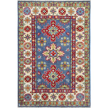 Load image into Gallery viewer, 2&#39;9&quot;x4&#39;1&quot; Yonder Blue, Kazak with Tribal Design, Vegetable Dyes, Hand Knotted, Denser Weave, Soft and Shiny Wool, Sample, Mat, Oriental Rug Sh404 FWR2424