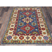 Load image into Gallery viewer, 2&#39;9&quot;x4&#39;1&quot; Yonder Blue, Kazak With Tribal Design, Vegetable Dyes, Hand Knotted, Denser Weave, Soft And Shiny Wool, Sample, Mat, Oriental Rug FWR2424