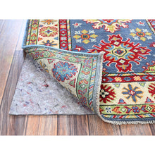 Load image into Gallery viewer, 2&#39;9&quot;x4&#39;1&quot; Yonder Blue, Kazak with Tribal Design, Vegetable Dyes, Hand Knotted, Denser Weave, Soft and Shiny Wool, Sample, Mat, Oriental Rug Sh404 FWR2424