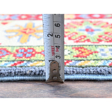 Load image into Gallery viewer, 2&#39;9&quot;x4&#39;1&quot; Yonder Blue, Kazak With Tribal Design, Vegetable Dyes, Hand Knotted, Denser Weave, Soft And Shiny Wool, Sample, Mat, Oriental Rug FWR2424