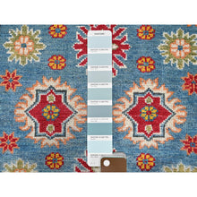 Load image into Gallery viewer, 2&#39;10&quot;x4&#39; Maya Blue, Kazak with Tribal Design, Vegetable Dyes, Hand Knotted, Soft and Vibrant Wool, Denser Weave, Sample, Mat, Oriental Rug FWR2430