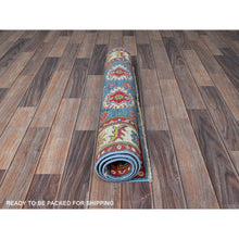 Load image into Gallery viewer, 2&#39;10&quot;x4&#39; Maya Blue, Kazak with Tribal Design, Vegetable Dyes, Hand Knotted, Soft and Vibrant Wool, Denser Weave, Sample, Mat, Oriental Rug FWR2430