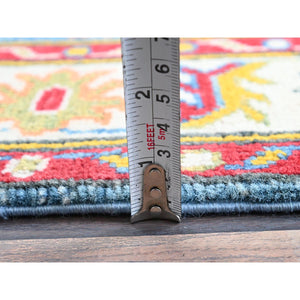 2'10"x4' Maya Blue, Kazak with Tribal Design, Vegetable Dyes, Hand Knotted, Soft and Vibrant Wool, Denser Weave, Sample, Mat, Oriental Rug FWR2430