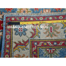 Load image into Gallery viewer, 2&#39;10&quot;x4&#39; Maya Blue, Kazak with Tribal Design, Vegetable Dyes, Hand Knotted, Soft and Vibrant Wool, Denser Weave, Sample, Mat, Oriental Rug FWR2430