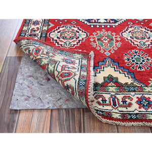 2'6"x4' Berry Red, Kazak With All Over Tribal Motifs, Hand Knotted, Soft And Shiny Wool, Vegetable Dyes, Denser Weave, Sample, Mat, Oriental Rug FWR2436