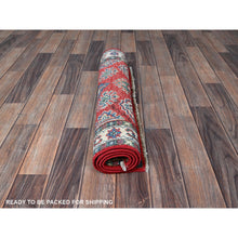 Load image into Gallery viewer, 2&#39;6&quot;x4&#39; Berry Red, Kazak With All Over Tribal Motifs, Hand Knotted, Soft And Shiny Wool, Vegetable Dyes, Denser Weave, Sample, Mat, Oriental Rug FWR2436