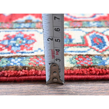 Load image into Gallery viewer, 2&#39;6&quot;x4&#39; Berry Red, Kazak With All Over Tribal Motifs, Hand Knotted, Soft And Shiny Wool, Vegetable Dyes, Denser Weave, Sample, Mat, Oriental Rug FWR2436