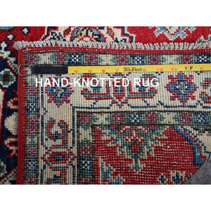 2'6"x4' Berry Red, Kazak With All Over Tribal Motifs, Hand Knotted, Soft And Shiny Wool, Vegetable Dyes, Denser Weave, Sample, Mat, Oriental Rug FWR2436