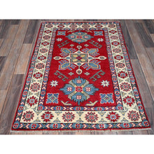 Load image into Gallery viewer, 2&#39;9&quot;x4&#39; Crimson Red, Kazak With Tribal Medallion Design, Hand Knotted, Soft And Vibrant Wool, Vegetable Dyes, Denser Weave, Sample, Mat, Oriental Rug FWR2442