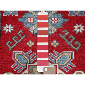 2'9"x4' Crimson Red, Kazak With Tribal Medallion Design, Hand Knotted, Soft And Vibrant Wool, Vegetable Dyes, Denser Weave, Sample, Mat, Oriental Rug FWR2442