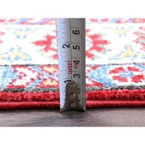 2'9"x4' Crimson Red, Kazak With Tribal Medallion Design, Hand Knotted, Soft And Vibrant Wool, Vegetable Dyes, Denser Weave, Sample, Mat, Oriental Rug FWR2442