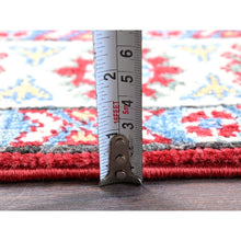 Load image into Gallery viewer, 2&#39;9&quot;x4&#39; Crimson Red, Kazak With Tribal Medallion Design, Hand Knotted, Soft And Vibrant Wool, Vegetable Dyes, Denser Weave, Sample, Mat, Oriental Rug FWR2442