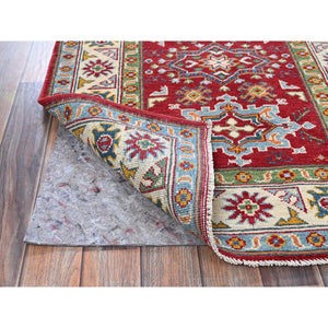 3'x4' Crimson Red, Kazak With Geometric Medallions Design, Hand Knotted, Soft And Velvety Wool, Natural Dyes, Denser Weave, Oriental Rug FWR2460