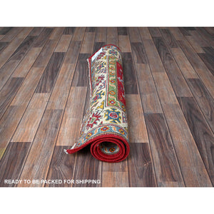 3'x4' Crimson Red, Kazak With Geometric Medallions Design, Hand Knotted, Soft And Velvety Wool, Natural Dyes, Denser Weave, Oriental Rug FWR2460