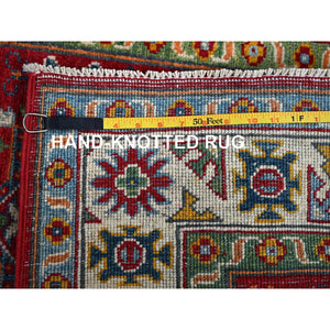 3'x4' Crimson Red, Kazak With Geometric Medallions Design, Hand Knotted, Soft And Velvety Wool, Natural Dyes, Denser Weave, Oriental Rug FWR2460