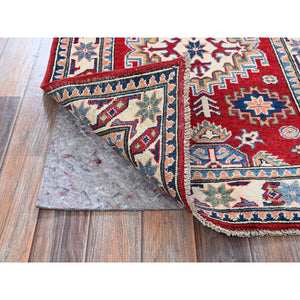 2'7"x4' Auburn Red, Kazak With Geometric Medallion Design, Vegetable Dyes, Hand Knotted, Soft And Velvety Wool, Denser Weave, Sample, Mat, Oriental Rug FWR2466
