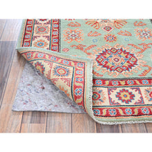 Load image into Gallery viewer, 3&#39;5&quot;x5&#39; Honeydew Green, Kazak With Tribal Design, Natural Dyes, Soft And Velvety Wool, Hand Knotted, Denser Weave, Oriental Rug FWR2478