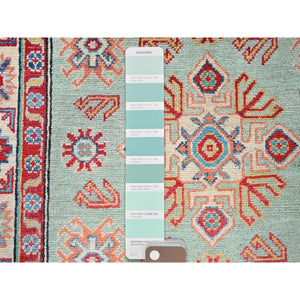 3'5"x5' Honeydew Green, Kazak With Tribal Design, Natural Dyes, Soft And Velvety Wool, Hand Knotted, Denser Weave, Oriental Rug FWR2478