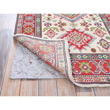 Load image into Gallery viewer, 3&#39;2&quot;x5&#39;3&quot; Pearl White, Hand Knotted, Kazak With Geometric Medallions Design, Soft And Velvety Wool, Vegetable Dyes, Denser Weave, Oriental Rug FWR2490